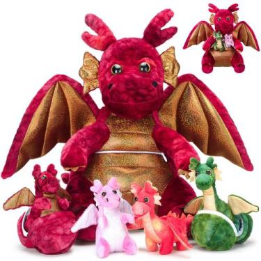 Imagem de Conjunto de brinquedos de pelúcia Arrowbash Dragon com 4 bebês e 2 ovo