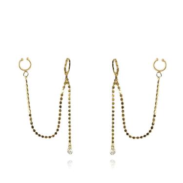 Imagem de Brinco Argolinha Corrente Com Ponto De Luz E Piercing Fake