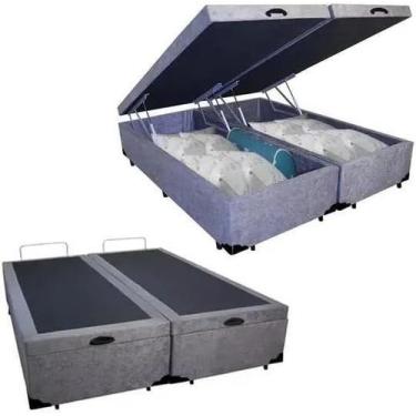 Imagem de Cama Box Baú Queen Bipartido Suede Cinza 158x198 - Colchão dos Sonhos