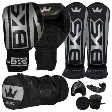 Imagem de Luva Boxe Muay Thai - Caneleira Bolsa Bandagem Bucal - Bks, Prata, 16o
