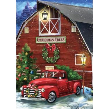 Imagem de Briarwood Lane árvore de Natal bandeira de jardim jardim vermelho pickup celeiro 31,75 cm x 45,72 cm