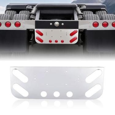 Imagem de Painel de luz traseira de aço inoxidável para semi-caminhões e reboques – recortes redondos de 11,4 cm e 5,9 cm (8 furos), resistente 430 SS, acabamento cromado, à prova de intempéries – fácil