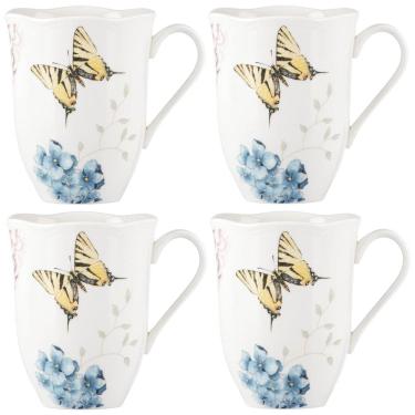 Imagem de Conjunto de Canecas, Tema de Borboletas com 4 Peças, Capacidade 350mL e Material de Porcelana, Lenox 869578, Branca Colorida