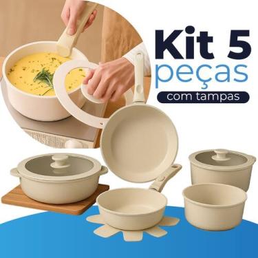 Imagem de Kit De Panelas De Indução E Gás Revestimento Cerâmico Com Cabo Removív