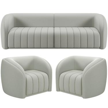 Imagem de Kit Sofá 04 Lugares Para Sala de Estar 292 cm Com 02 Poltronas Lazio M03 Veludo Creme - Lyam Decor