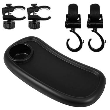 Imagem de RWWPJLLWHR Bandeja de lanche para carrinho de bebê com suporte de copo bandeja de comida para carrinho de bebê removível bandeja de lanche com fivela ajustável e 2 ganchos reutilizável suporte de