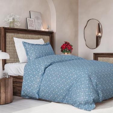 Imagem de Conjunto de capa de edredom de Natal tamanho solteiro - capa de edredom solteiro extramacia com 2 fronhas - Roupa de cama de Natal com fechos de zíper e laços - Conjunto de cama confortável