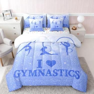Imagem de Castle Fairy Conjunto de edredom solteiro de ginástica com estampa de glitter azul sonhador para crianças, adolescentes, silhueta, quarto, todas as estações, conjunto de cama leve