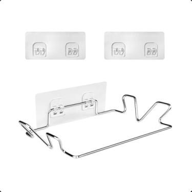Imagem de Ksheria Suporte de saco de lixo de aço inoxidável, suporte de lata de lixo suspenso para armários/porta/armários/parede, suporte de saco de plástico com 3 adesivos de parede, suporte de pano de prato