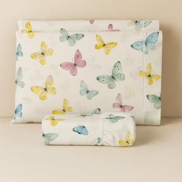 Imagem de Jogo de lençol algodão estampado com elástico todos tamanhos solteiro casal queen king size (CASAL, JARDIM DE BORBOLETAS)