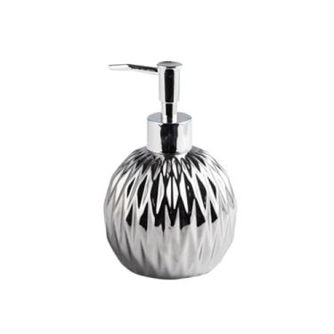 Imagem de hezhuhe2258 Dispensador de sabão de cerâmica de bancada 400 ml garrafa bomba de loção de banheiro para cozinha (prata)