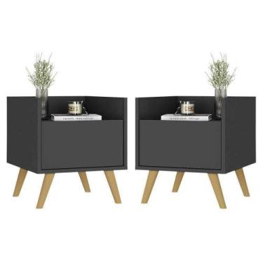 Imagem de Kit Com 2 Mesas De Cabeceira 40Cm Retrô Multimóveis V4044 Preta/Natura