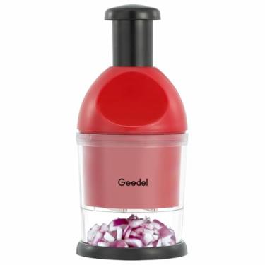 Imagem de Triturador de alimentos Geedel, triturador de vegetais manual fácil de limpar, pode ser lavado na lava-louças, cortador de cebola, vegetais, alho, nozes, saladas, vermelho