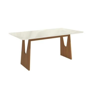 Imagem de Mesa de Sala Jantar Mila Premium Madeira Maciça c/ Tampo Madeirado c/ Vidro 160x90cm Carvalho/Off White - Kappesberg