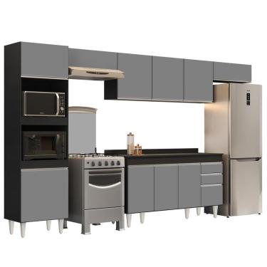 Imagem de Armário De Cozinha Modulada 5 Peças Cp14 Balcão Com Tampo Preto/cinza - Lumil