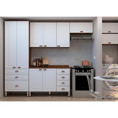 Imagem de Armário De Cozinha Compacta 4 Peças Com Tampo E Aereos Para Lavanderia Safira Luciane Móveis Nogueira Dourado Com Branco Pet