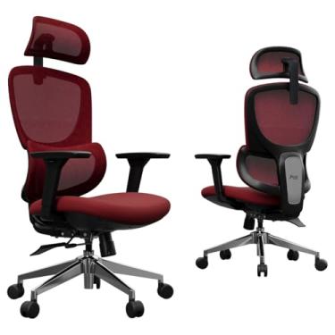 Imagem de Cadeira de escritório ergonômica, cadeira de mesa de encosto alto com apoios de braço 4D, cadeira giratória reclinável de 135° com trava de inclinação de 3 níveis, encosto de cabeça 2D e assento