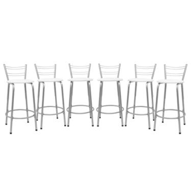 Imagem de Kit 6 Banquetas Flórida 60cm Estrutura Prata Ideal Cozinha Gourmet Área de Lazer Piscina Balcão Bancada Bistro Bar (Assento Branco)