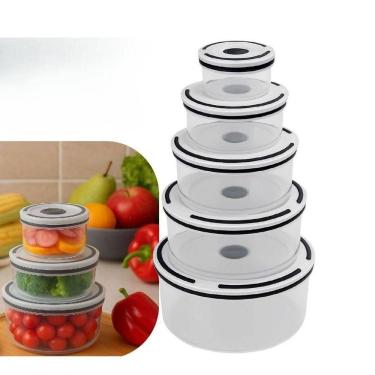 Imagem de Kit Conjunto 5 Tigelas Potes Herméticos De Plástico Inquebrável Com Tampa De Vedação