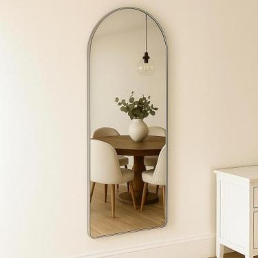 Imagem de Espelho Grande Corpo Inteiro Base Reta Moldura Alumínio Quarto Sala Ha