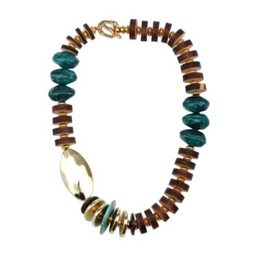 Imagem de Colar de madeira grosso para mulheres, cor dourada, berloque de resina, boêmio, chique, feito à mão, com contas, moda étnica tribal, 22.8 inches, Madeira Acrílico Resina, 1