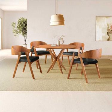 Imagem de Conjunto de Mesa Redonda 108cm com 4 Cadeiras Luna Preto/Freijó