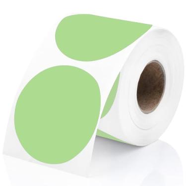 Imagem de Perco Etiquetas adesivas térmicas de círculo redondo verde de 5 cm - 300 etiquetas por rolo, compatível com impressora térmica direta, adesivo permanente, cores vibrantes, fixação forte, perfurado