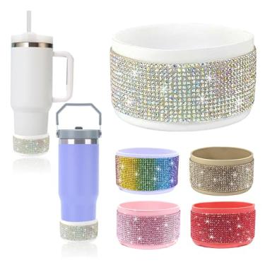 Imagem de RNFVJH Bota de silicone com glitter diamante para copo Stanley Cup 567.0-1,134.0 g, Simple Modern Trek 850.5-1,134.0 g, base antiderrapante, 7-7,4 cm (branco novo)