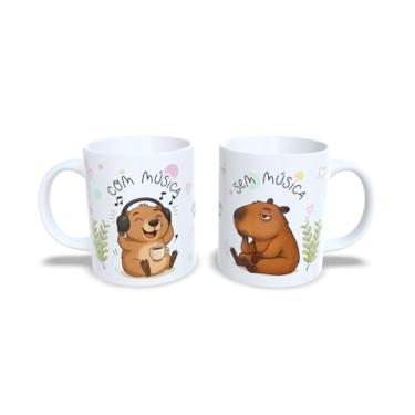 Imagem de Caneca Decorativa com Capivara Educadora, Porcelana Branca, Design Aquarela Azul e Verde, Mensagem Motivacional em Português (00022)