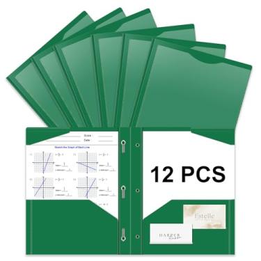 Imagem de Briartw Pasta de plástico resistente com garras para papel tamanho carta - pacote com 12 pastas de arquivo verde escuro com bolso frontal transparente - 2 bolsos e 3 pontas, bem como 2 compartimentos