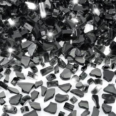 Imagem de GasSaf Vidro de fogo de 1/10.2 cm Vidro de fogo refletivo temperado corte de fibra de vidro triturado para fogueira, lareira, substitui troncos de gás existentes e rochas vulcânicas (4,5 kg) (preto