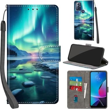 Imagem de Capa carteira para Motorola Moto G Play 2023, com [3 compartimentos para cartões], fecho magnético com suporte, couro PU, capa flip protetora à prova de choque de 16,5 cm, Aurora