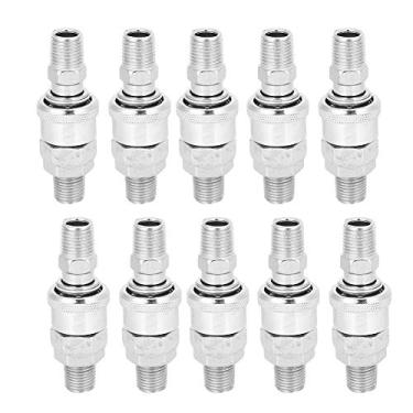 Imagem de Compressor de ar Conector de liberação rápida de aço inoxidável autotravamento tipo C farpa macho fêmea para PU Mangueira 10 unidades durável de alta resistência tratado