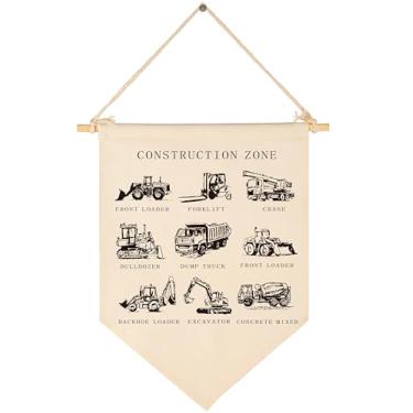 Imagem de Zona de construção-Machineshop Caminhão - Presente para bebês meninos meninas crianças - bandeira pendurada em tela bandeira bandeira decoração de parede presentes para sala de aula berçário escola em