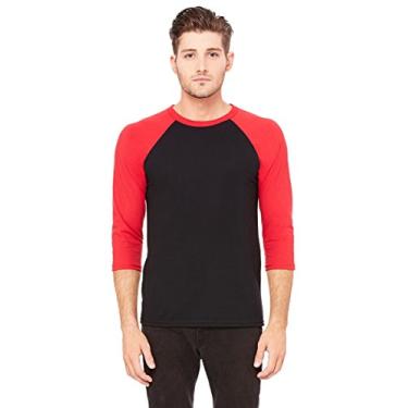 Imagem de Camiseta de beisebol Bella Canvas unissex de manga 3/4, Black/Red, Small