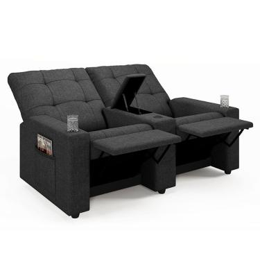 Imagem de Poltrona Do Papai Reclinável Sala De Cinema 2 Lugares Manual Baú Usb Linho Chumbo