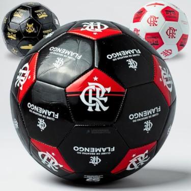 Imagem de Bola Futebol Flamengo Oficial Original Licenciada Original Profissional Clube Regatas Mengão Preta Vermelha Branca Dourada Resistente Adulto Tamanho 5 Jovem Campo Society (Preta-vermelha)