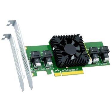Imagem de GLOTRENDS SF44 4 portas SFF-8643 (Mini-SAS HD) para cartão adaptador PCIE 3.0 X8 com função de bifurcação PCIE, suporte regular e de baixo perfil