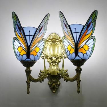 Imagem de Luminária de parede retrô americana LED estilo europeu de luxo para sala de estar, quarto, escritório, casa de campo, hotel, restaurante, café, bar, corredor, com vidro colorido (Estilo 21)