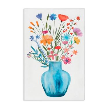 Imagem de Stupell Industries Arte de parede em tela buquê azul em vaso aquarela, design por LSR Design Studio, 76 x 50 cm