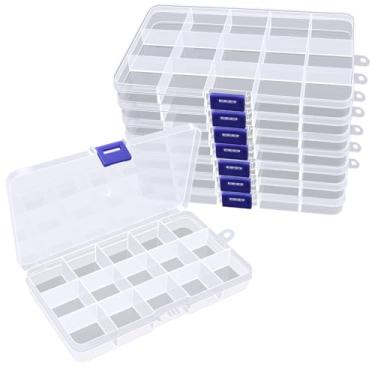 Imagem de Vlammende Pacote com 8 organizadores de contas com 15 grades, caixa organizadora de plástico, caixa transparente para equipamentos de pesca, joias de diamante, pintura artesanal, estojo de