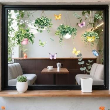 Imagem de Peacoblue Adesivo adesivo adesivo de janela estática dupla face para janelas de carro de vidro grandes, 1 cesta pendurada em vasos de plantas 120 x 30 cm à prova d'água para decoração de sala de aula