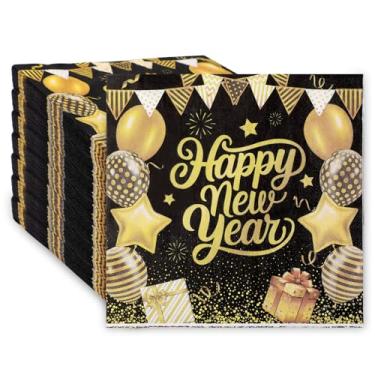 Imagem de Peryiter Guardanapos de Feliz Ano Novo 2026 Guardanapos de Véspera de Ano Novo 33 x 33 polegadas Papel Dourado Preto 2 Camadas Descartáveis para Cocktail Holiday Paper para Decoração de Festa (Vívido)