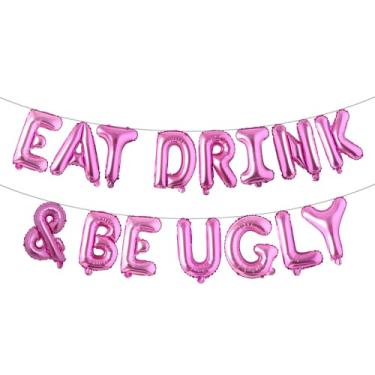 Imagem de Artigos de festa de suéter feio, balões Eat Drink & Be Ugly Swey, suéter feio de Natal, decorações de festa para amigos, suéter feio de Natal (EAT DRINK & BE UGLY rosa vermelho)
