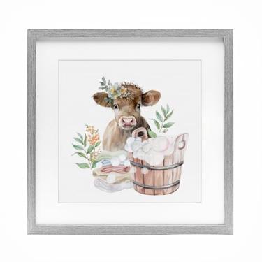 Imagem de Stupell Industries Impressão emoldurada cinza vaca bebê dia lavanderia sob vidro, design por Kim Allen, 13 x 13