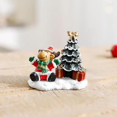 Imagem de Decorações de Natal Resina Pequena Casa Micro Paisagem Resina Casa Pequenos Ornamentos Boneco de Neve Alce Papai Noel