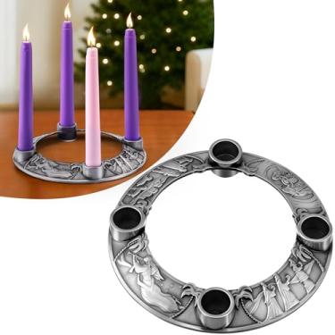 Imagem de The Story of Presépio Guirlanda do Advento com Sagrada Família e Homens Sábios, Suporte de Vela para Decoração de Mesa Central de Natal Igreja, 18 cm (Pastas Não Incluídas) (Prata)