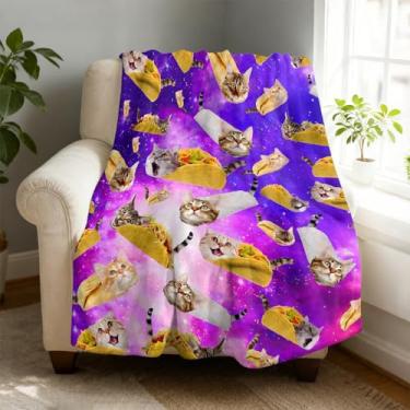 Imagem de Cobertor de lã Galaxy Taco Cat 152 x 203 cm para sofá cama, cobertor de flanela de microfibra super macio e aconchegante leve para mulheres, homens e crianças