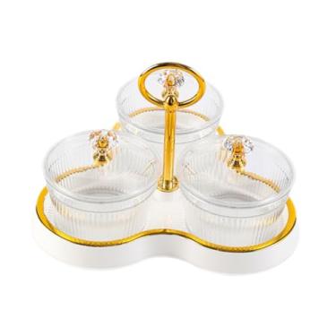 Imagem de Ｂｅｓｇａ Bandeja de servir lanches de frutas secas, jarra de armazenamento de cozinha decorativa com alça, bandeja de servir dividida para sala de estar e sala, Creme Branco 3 Grades