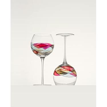 Imagem de Antoni Barcelona Wine Glass Large Stem 21oz Handblown & Handmade, Handpainted Limited Drinking Glasses Drinkware Essentials Wine Glassware Unique Gifts Ideas Women Men Birthday Wedding (Red, Set 2)